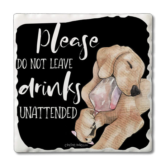 Thirstystone Unattended Dog Single Absorbent Stone Coaster with Protective Cork Backing Manufactured in The USA 4" Square, Colorful, Artistic, Easily Wipes Clean