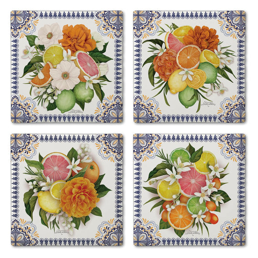 Thirstystone Mediterranean Citrus 4-Pack Tumbled Tile Stone Coasters 4" Square