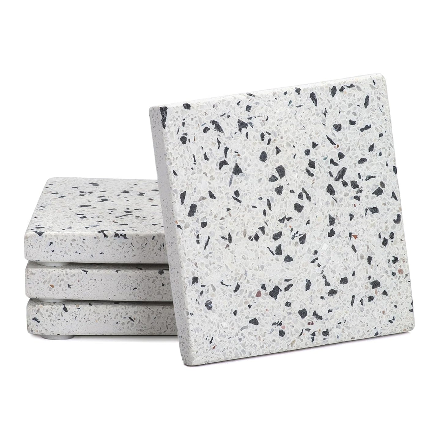 Thirstystone Natural Terrazzo Coasters with White & Black Speckles 4 Pack Protective Felt Feet Included