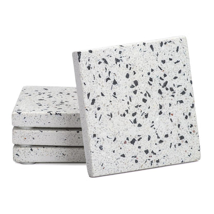 Thirstystone Natural Terrazzo Coasters with White & Black Speckles 4 Pack Protective Felt Feet Included