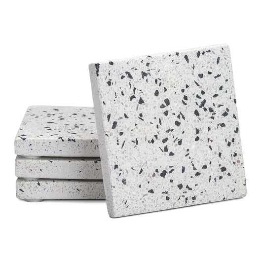 Thirstystone Natural Terrazzo Coasters with White & Black Speckles 4 Pack Protective Felt Feet Included