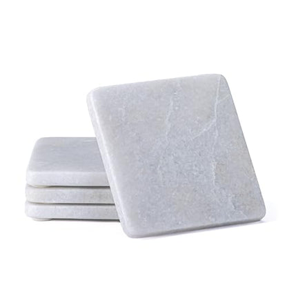 Thirstystone Natural White Marble Decorative Coaster 4-Pack Elegant, Luxurious, and Durable