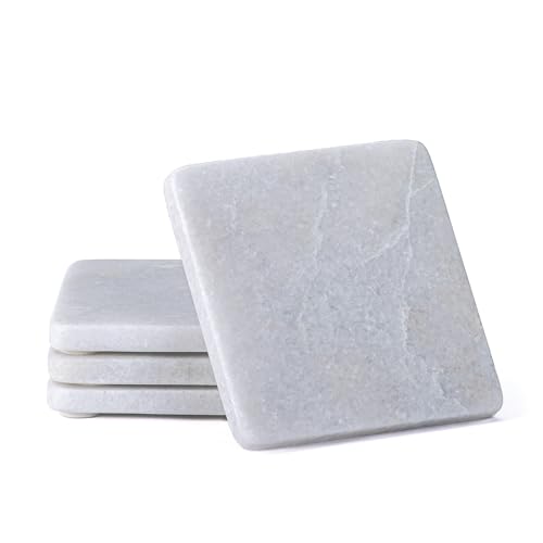 Thirstystone Natural White Marble Decorative Coaster 4-Pack Elegant, Luxurious, and Durable