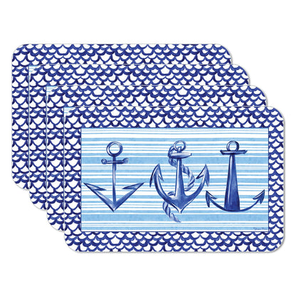 CounterArt Anchors Away 4 Pack Reversible Easy Care Flexible Placemats Made in the USA