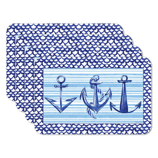 CounterArt Anchors Away 4 Pack Reversible Easy Care Flexible Placemats Made in the USA