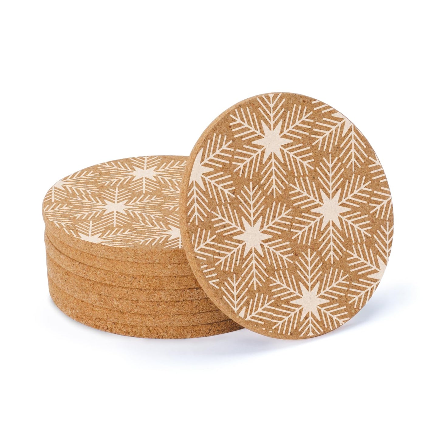 Thirstystone Snowflakes 8-Pack Thick Natural Cork Coasters Manufactured in The USA Eco-Friendly Absorbent Durable