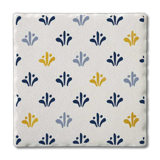 Thirstystone Blue Mini Floral Single Absorbent Stone Coaster with Protective Cork Backing Manufactured in The USA 4" Square, Colorful, Artistic, Easily Wipes Clean