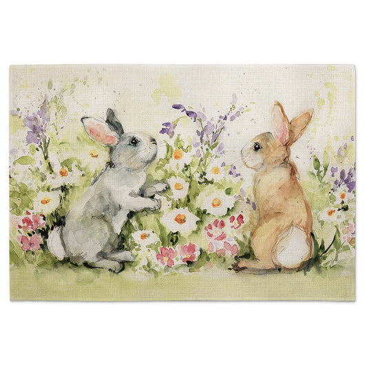 Highland Home Bunny Garden 4 Pack Poly-Cotton Blend Fabric Placemats 18" x 12" Manufactured in The USA