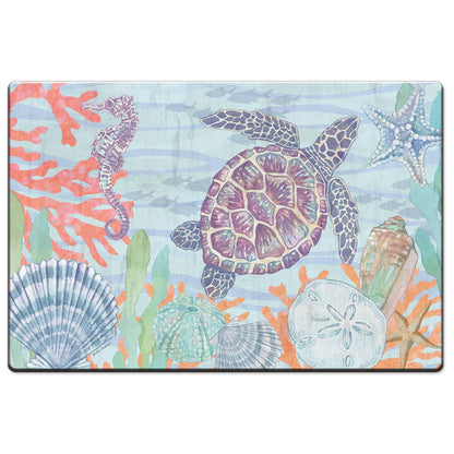 CounterArt Salt & Sea Turtle 30” x 20” Decorative Vinyl Comfort Floor Mat, Manufactured in The USA, Waterproof, Reduces Muscle Fatigue, Easily Wipes Clean