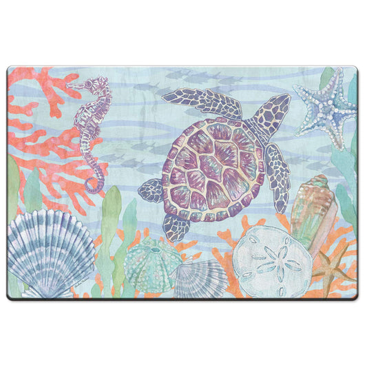 CounterArt Salt & Sea Turtle 30” x 20” Decorative Vinyl Comfort Floor Mat, Manufactured in The USA, Waterproof, Reduces Muscle Fatigue, Easily Wipes Clean