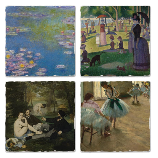 Thirstystone French Impressionists 4-Pack Assorted Tumbled Tile Stone Coasters 4" Square