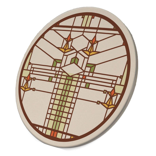 Design from B. Harley Bradley House by Frank Lloyd Wright on 8" Round Stone Trivet Manufactured in The USA Heat Tolerant Easily Wipes Clean