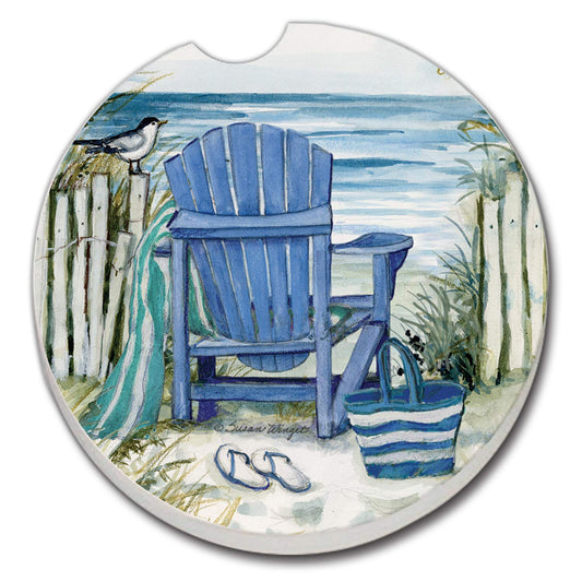 Thirstystone Chair by The Sea Single Absorbent Stone Coaster for Vehicle Cup Holder 2.6” Diameter Manufactured in The USA