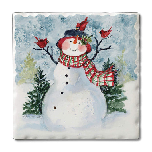 Thirstystone Snowman & Cardinals Single Tumbled Tile Coaster Manufactured in The USA Decorative, Stylish, Craft Your Own Collection