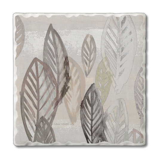 Thirstystone Modern Leaves Single Tumbled Tile Stone Coaster with Protective Cork Backing Manufactured in The USA 4" Square, Colorful, Artistiic, Easily Wipes Clean