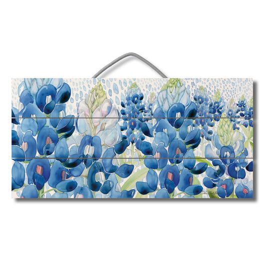 Highland Home Bluebonnet Field Decorative Slatted Pallet Wood Sign 12" by 6" Features Wire Hanger That Doubles As An Easel