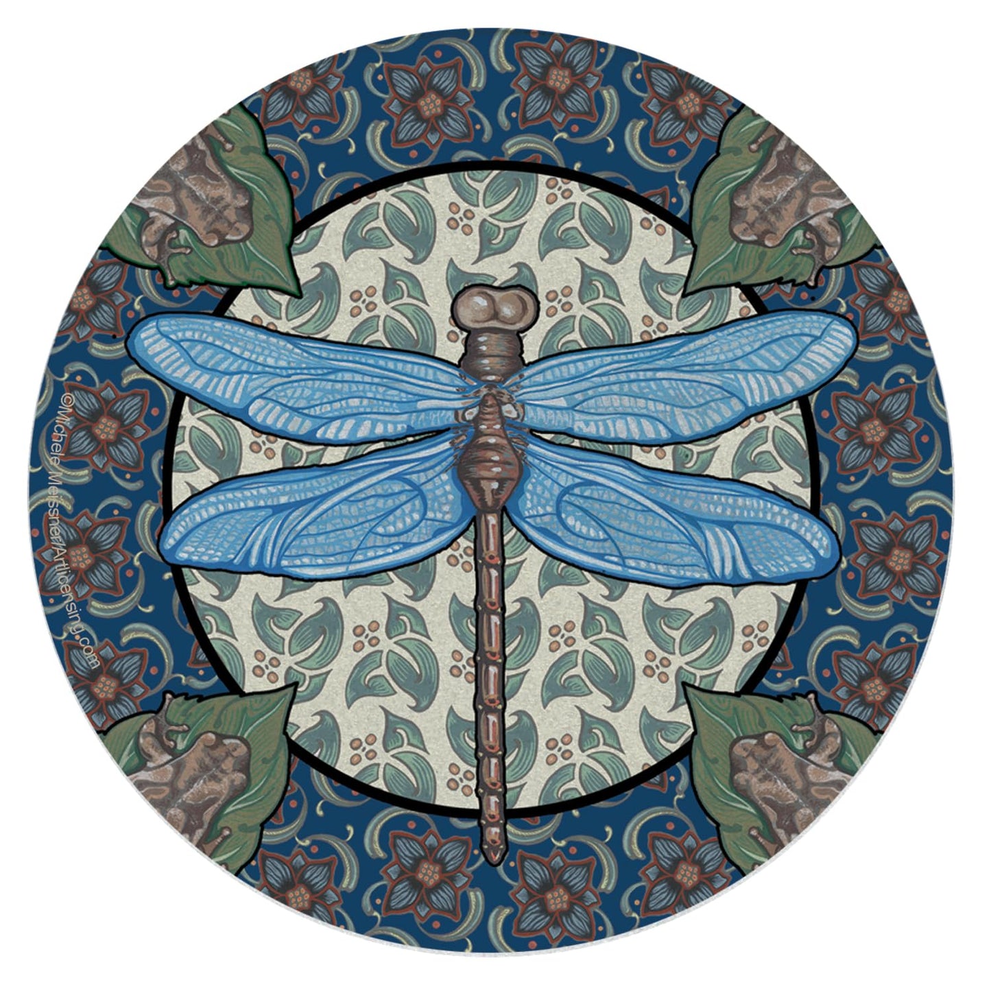 Thirstystone Apple Dragonfly 4 Pack Round Natural Sandstone Coasters with Protective Cork Backing Manufactured in The USA