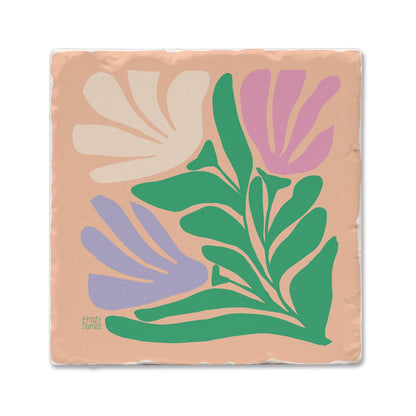 Thirstystone Funky Flowers Single Tumbled Tile Stone Coaster with Protective Cork Backing Manufactured in The USA 4" Square, Colorful, Artistiic, Easily Wipes Clean