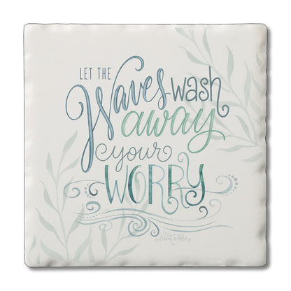 Thirstystone Waves Wash Single Tumbled Tile Stone Coaster with Protective Cork Backing Manufactured in The USA 4" Square, Colorful, Artistic, Easily Wipes Clean