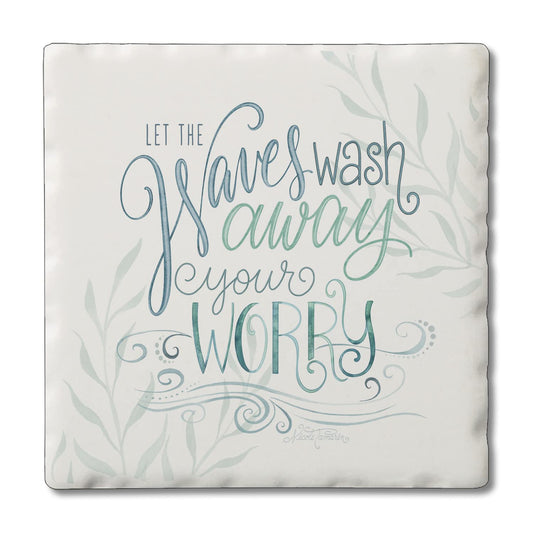 Thirstystone Waves Wash Single Tumbled Tile Stone Coaster with Protective Cork Backing Manufactured in The USA 4" Square, Colorful, Artistic, Easily Wipes Clean