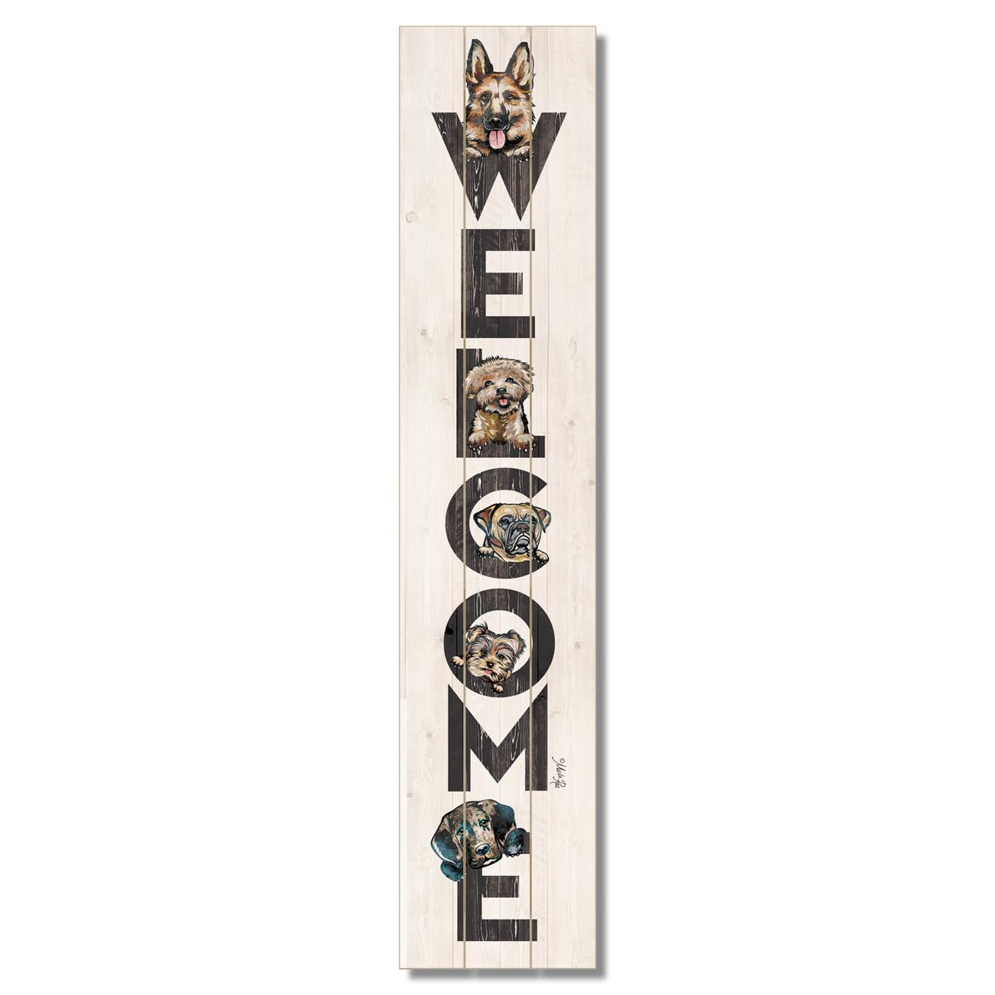 CounterArt "All Dogs Welcome" Vertical Decorative Indoor/Outdoor Pallet Wood Sign 36" by 7.5" Made in the USA