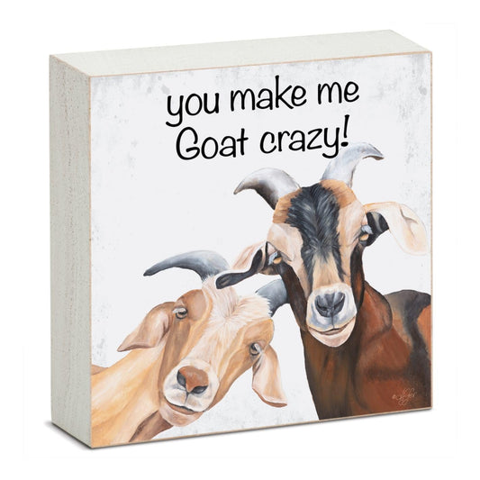 CounterArt Goat Crazy Artistic Freestanding Solid Wood Block Sign Made in the USA 3.75” Square Decorative Accent for Home or Office