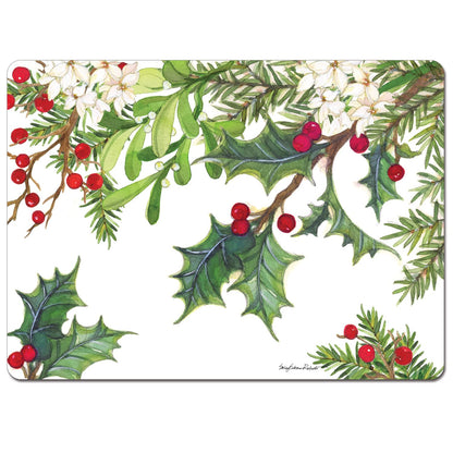 Cala Home Balsam & Berries Premium Decorative Hardboard Tabletop Placemats 4-Pack Manufactured in The USA Heat Tolerant and Easily Wipes Clean