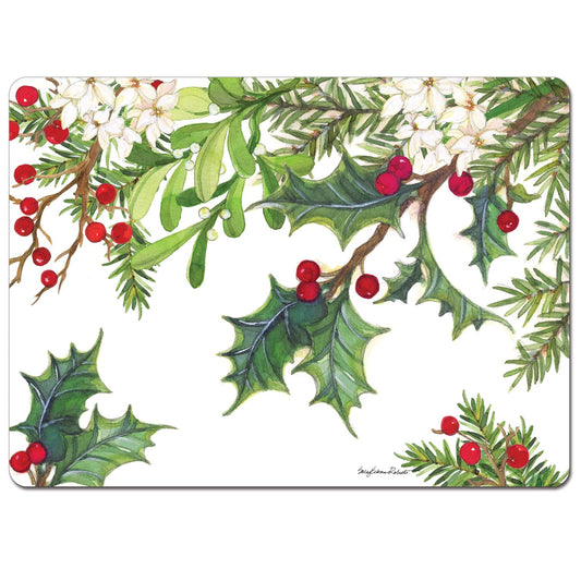 Cala Home Balsam & Berries Premium Decorative Hardboard Tabletop Placemats 4-Pack Manufactured in The USA Heat Tolerant and Easily Wipes Clean