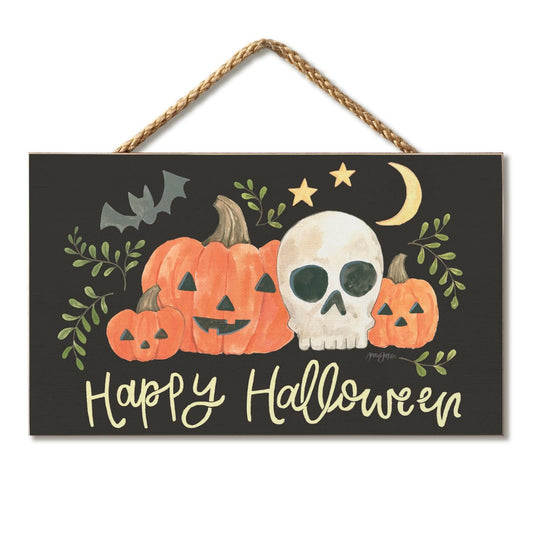 CounterArt Spooky Halloween Season Hanging Wood Wall Sign 9.5” by 5.75” Made in the USA Features Braided Rope Hanger