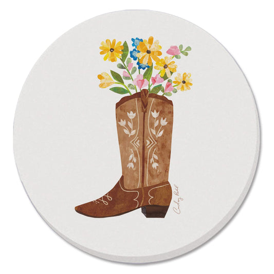 Thirstystone Cowgirl Boot 4 Pack Round Absorbent Stone Coasters 4" Diameter Manufactured in the USA