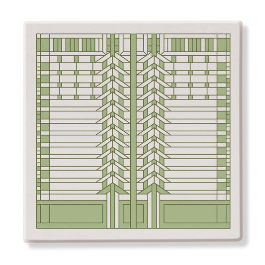 Darwin D Martin House Design from Frank Lloyd Wright Foundation on 4-Pack Absorbent Stone Square Coasters with Protective Cork Backing Manufactured in The USA