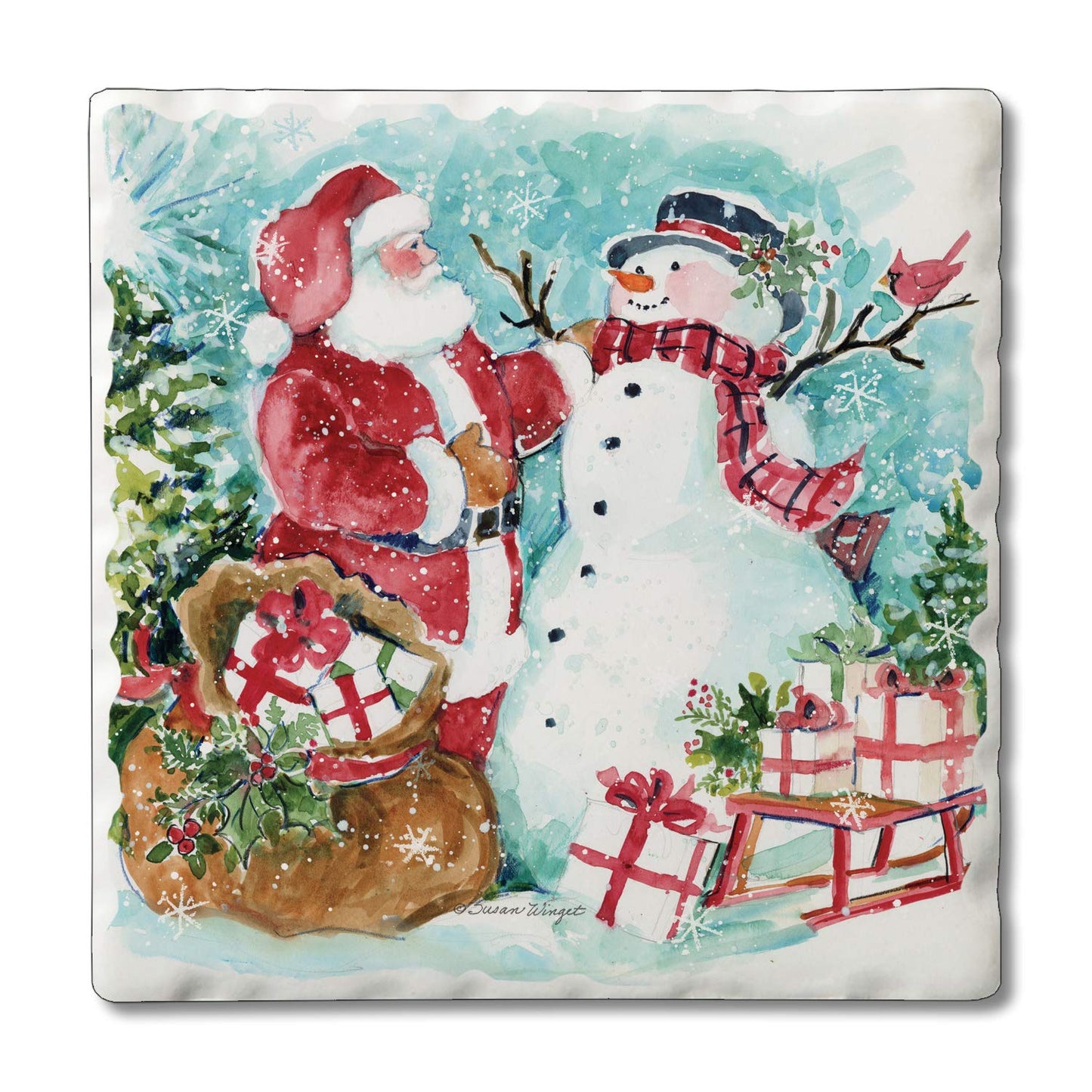 Thirstystone Santa & Snowman Single Tumbled Tile Coaster Manufactured in The USA Decorative, Stylish, Craft Your Own Collection