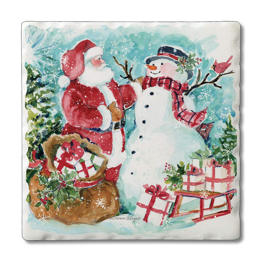Thirstystone Santa & Snowman Single Tumbled Tile Coaster Manufactured in The USA Decorative, Stylish, Craft Your Own Collection