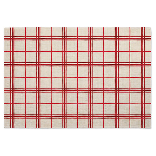 Highland Home Holiday Windowpane 4 Pack Poly-Cotton Blend Fabric Placemats 18" x 12" Manufactured in The USA