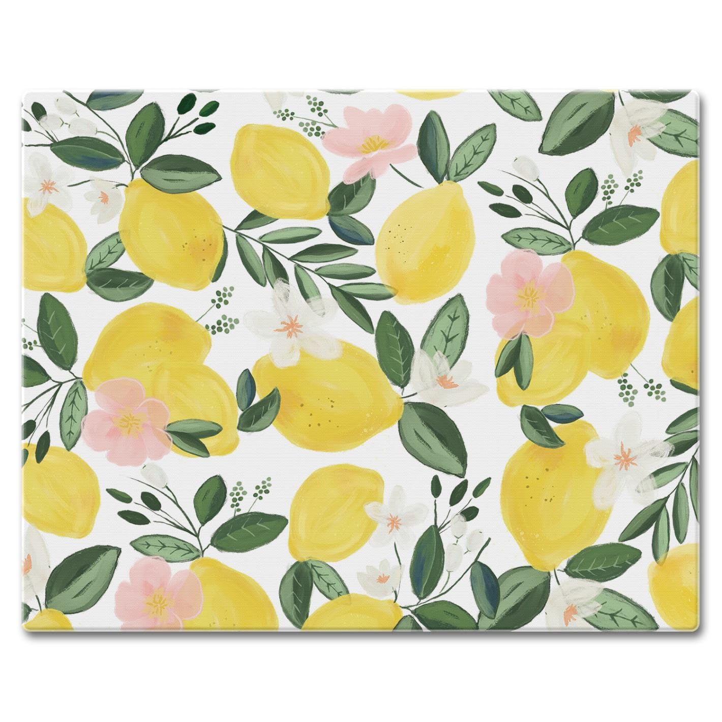 CounterArt Lemons on the Vine 3mm Tempered Glass Cutting Board 15" x 12" Manufactured in the USA