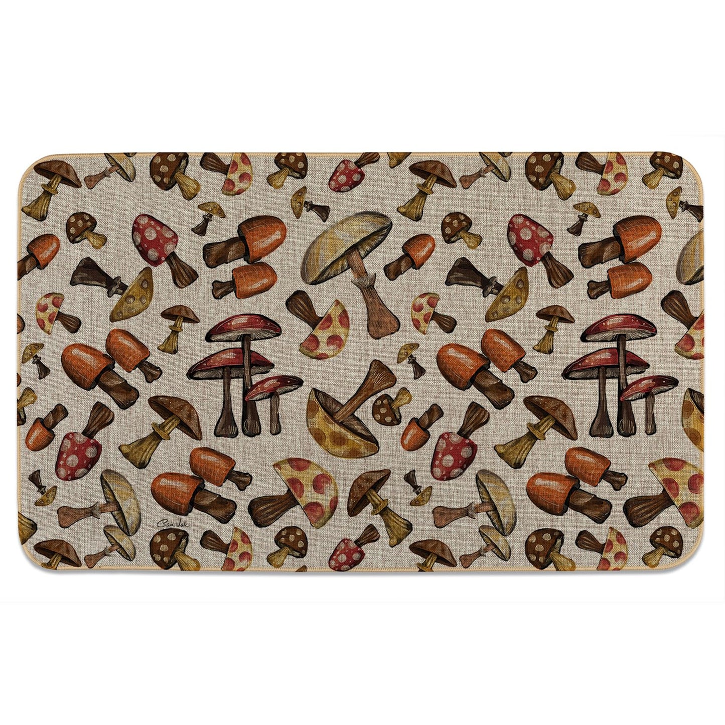 Highland Home Mushroom Harvest Indoor/Outdoor Natural Linen Look Floor Mat with Recycled Rubber Back Manufactured in The USA 29.5” x 17.75”