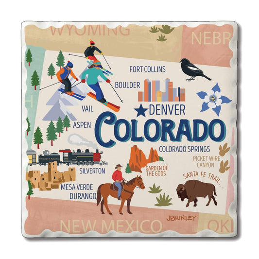 Thirstystone Colorado Attractions 4 Pack Tumbled Tile Stone Coasters 4" Square Manufactured in the USA
