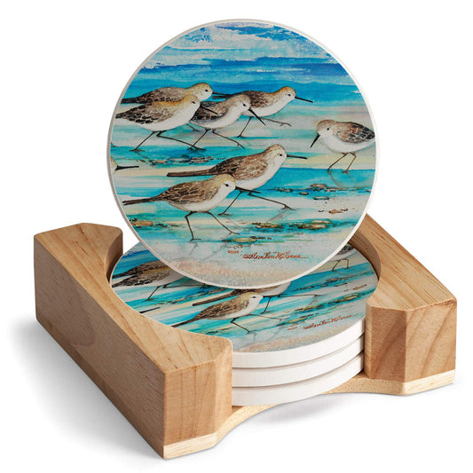 Thirstystone Shore Birds 4-Pack Natural Marble Stone Coaster with Protective Cork Backing Manufactured in The USA