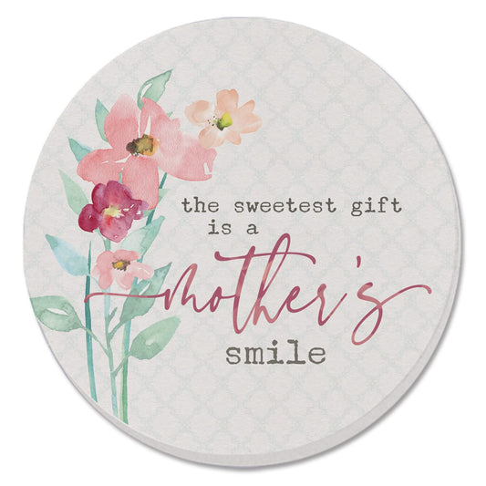 Thirstystone Mothers Smile Single Round Absorbent Stone Coaster with Protective Cork Backing Manufactured in The USA 4" Diameter