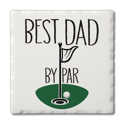 Thirstystone Best Dad by Par 4 Pack Absorbent Stone Tumbled Tile Coasters with Protective Cork Backing 4" Square Manufactured in The USA Artistic Absorbent Easily Wipes Clean