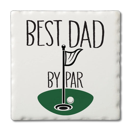 Thirstystone Best Dad by Par 4 Pack Absorbent Stone Tumbled Tile Coasters with Protective Cork Backing 4" Square Manufactured in The USA Artistic Absorbent Easily Wipes Clean