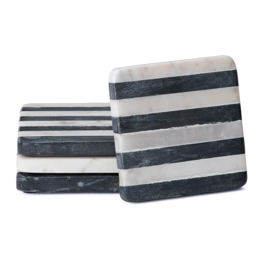 Thirstystone Marble Black & White Striped Coasters with Protective Cork Backing 4" Square Absorbent, Artistic, Elegant