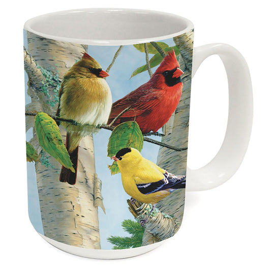 Highland Home Favorite Songbirds Large Decorative Ceramic Mug 15 oz. Manufactured in the USA