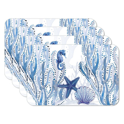 CounterArt Indigo Coastal 4 Pack Reversible Easy Care Flexible Placemats Made in the USA