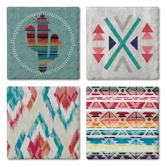 Thirstystone Out West 4-Pack Assorted Tumbled Tile Stone Coasters 4" Square