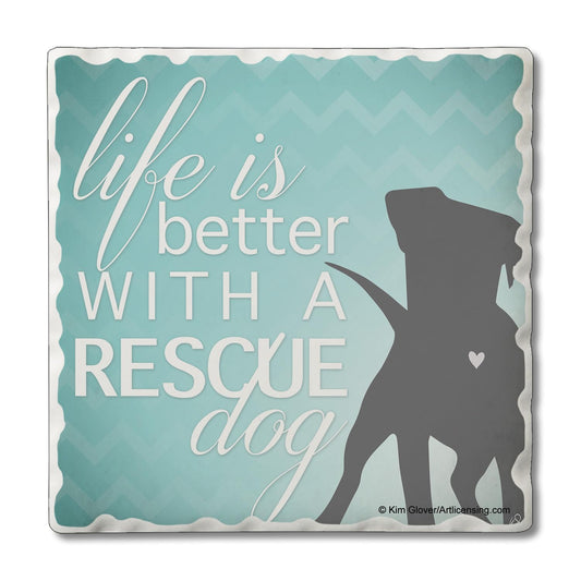 Thirstystone Rescue Dog Single Tumbled Tile Stone Coaster with Protective Cork Backing Manufactured in The USA 4" Square, Artistic, Easily Wipes Clean