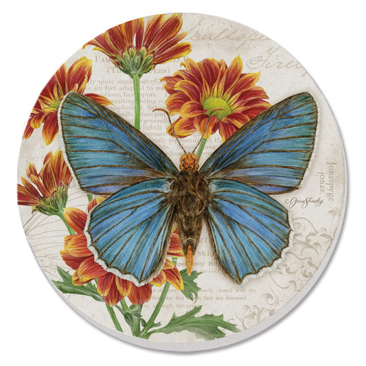 Thirstystone Scalloped Edge Firetip Butterfly Single Round Absorbent Stone Coaster with Protective Cork Backing Manufactured in The USA 4" Diameter