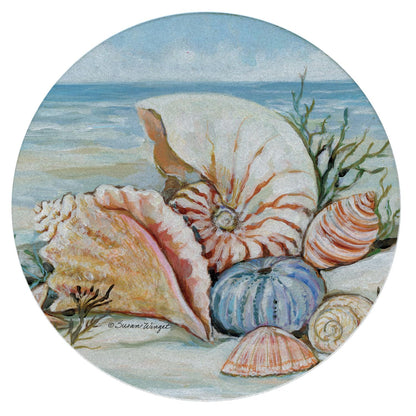 CounterArt Coastal Shore Single Round Natural Sandstone Coaster with Protective Cork Backing Manufactured in The USA 4" Diameter