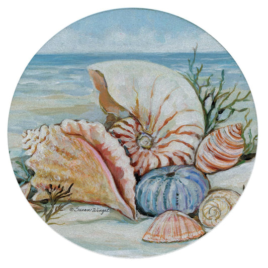 CounterArt Coastal Shore Single Round Natural Sandstone Coaster with Protective Cork Backing Manufactured in The USA 4" Diameter
