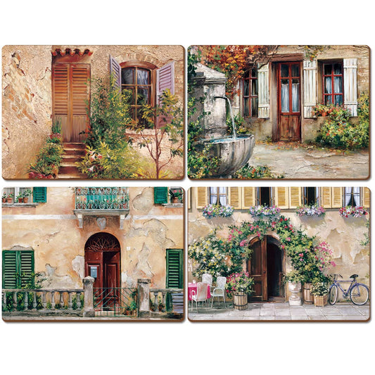 CounterArt Tuscan Doorways Premium Decorative Hardboard Tabletop Placemats 4-Pack Manufactured in The USA Heat Tolerant and Easily Wipes Clean